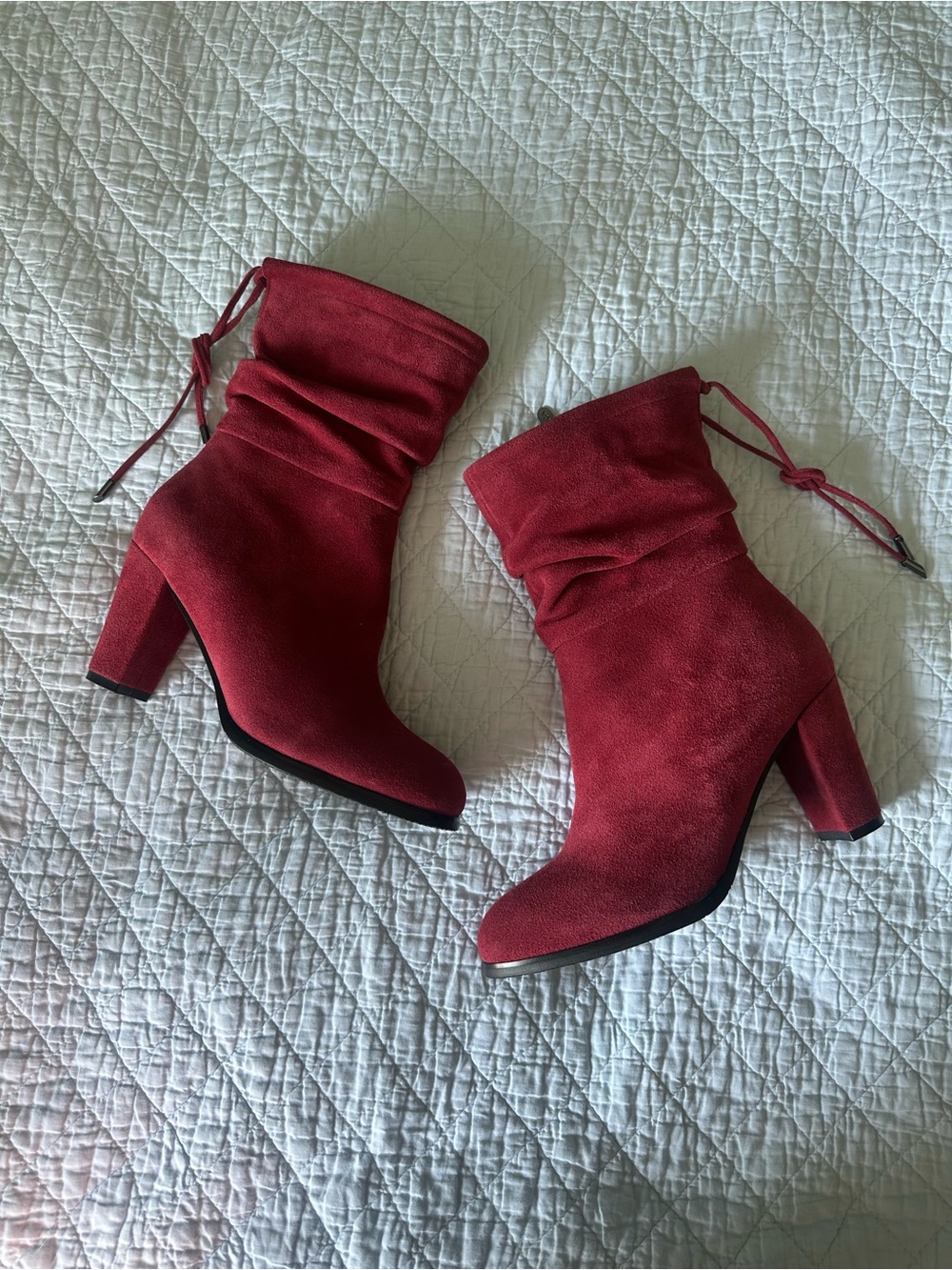 Artica Women's Red Suede Mid-Calf Block Heel Boots - Waterproof, fuzzy lining